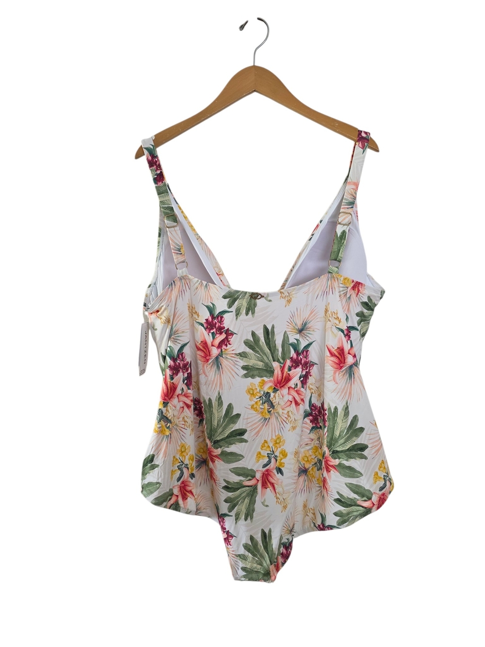 Jantzen Floral Twist Ivory Ruched Swimsuit 28W - Picture 3 of 5